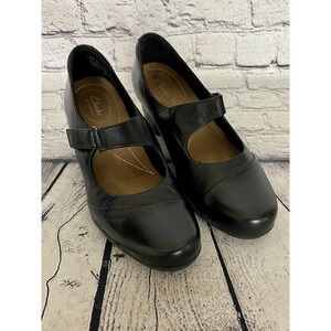 Clarks Artisan Sugar Palm Mary Jane Pump Shoes Black Leather Womens 9 1/2 N